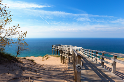 A Beautiful View with Sea and a Clear Sky in Lake Leelanau, MI